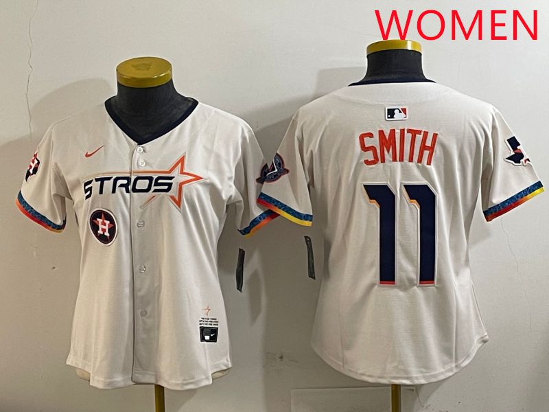 Women Houston Astros #11 Smith Cream Fourth generation Joint Name Nike 2025 MLB Jersey style 7
